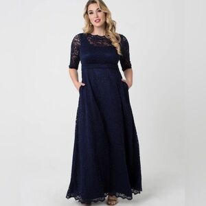 KIYONNA NEW Leona Lace Gown 1X Navy Maxi Formal Dress Cocktail Mother of Bride